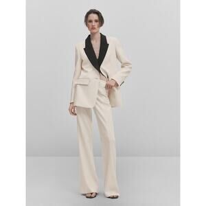 Massimo Dutti Cream Wide Leg Lined Technical Trousers Size 2 NWT